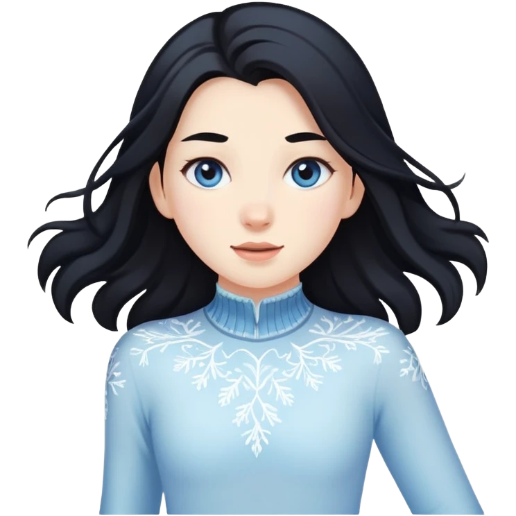 pale girl with long black hair ice skating, iOS emoji style emoji