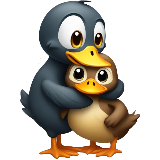 Duck hugging a monkey emoji