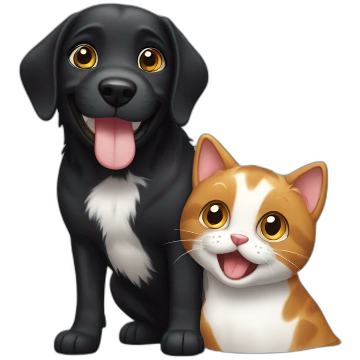 happy black dog next to calico cat emoji