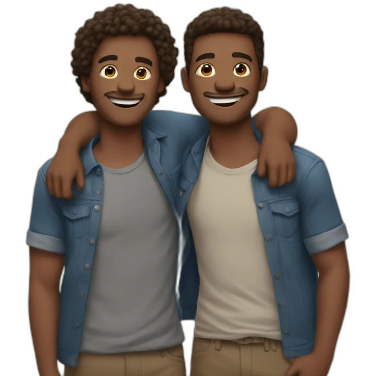 2 guy friends next to each other shoulder to shoulder smiling emoji
