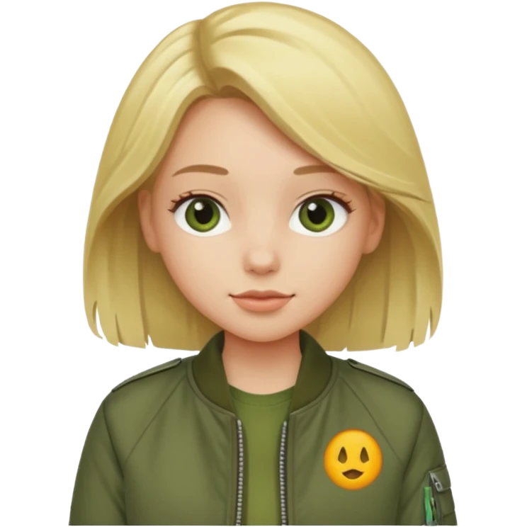 a blonde girl wearing a khaki green bomber jacket emoji