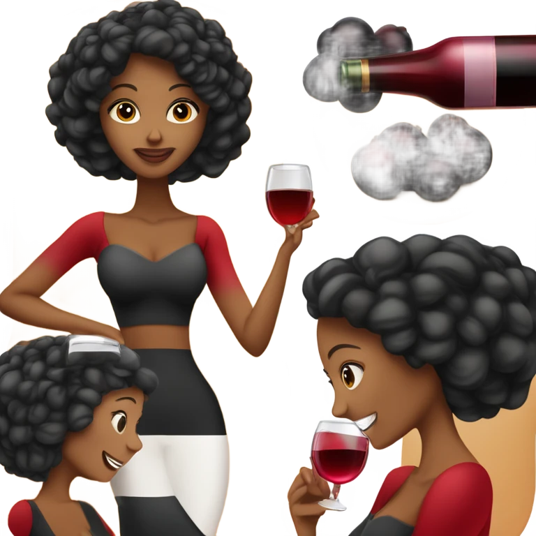 mulher morena de cabelo preto liso com um cropped vermelho tomando uma taça de vinho  emoji
