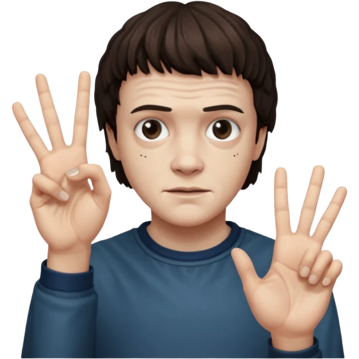 Eddie the freak from stranger things with his iconic hand sign emoji