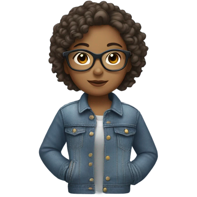 girl wth curly short brown hair with aviator glasses and denim jacket emoji