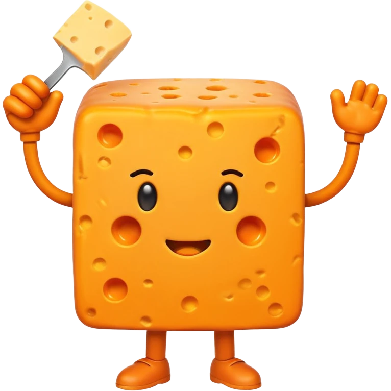 A cheese with arms and legs and a gritted face emoji