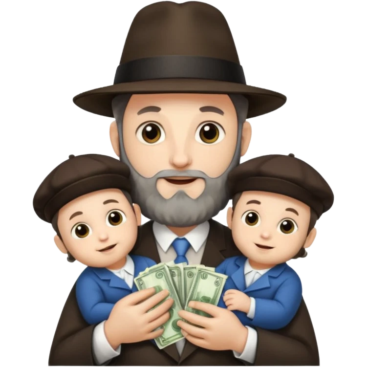 Jewish rabbi with two side curls holding money and baby emoji