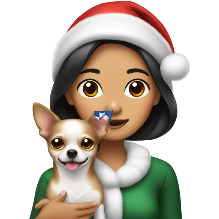 Christmas Filipino lady with Christmas black and white chihuahua  emoji