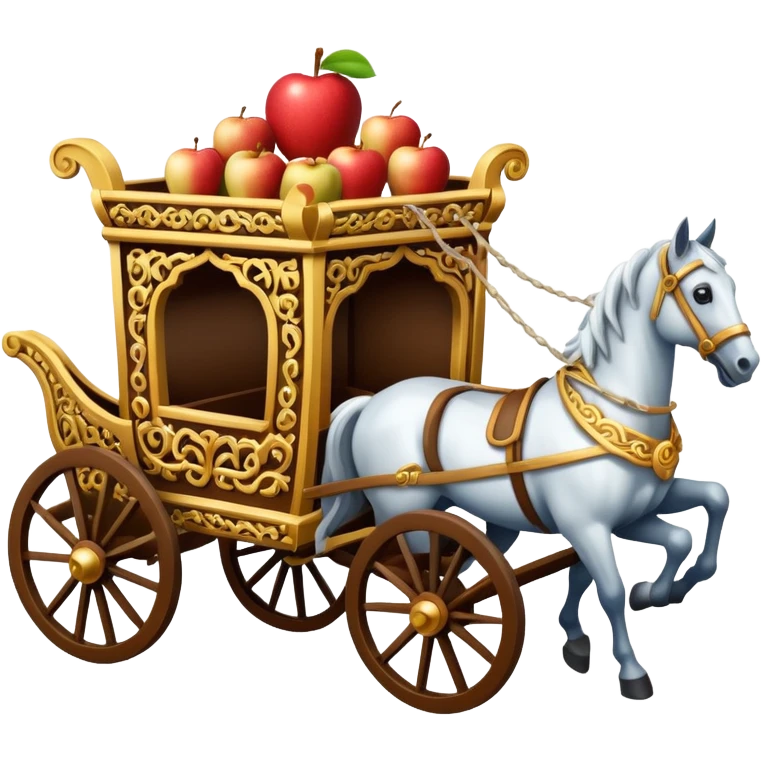 isometric horses pulling an ornate cart, apple emoji style emoji