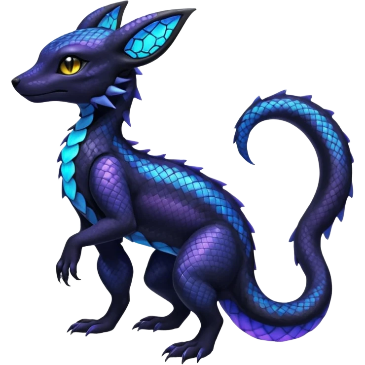 Shiny beautiful gorgeous ethereal Scaley Exotic Salandit-Umbreon-Fakémon-hybrid-creature (full body) emoji