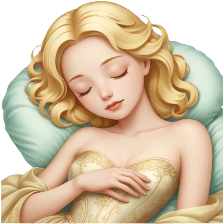 Cinematic Realistic Sleeping Cinderella Portrait, portrayed with exceptional realism: her luminous porcelain skin and exquisitely detailed golden-blonde hair lie softly under the gentle caress of natural light. Her eyes are peacefully closed in a serene, dreamlike slumber, and every fold and shimmer of her iconic ball gown is rendered with painstaking detail. The overall composition radiates a quiet, enchanting glow that encapsulates the timeless, restful beauty of a princess lost in a gentle, magical dream. emoji