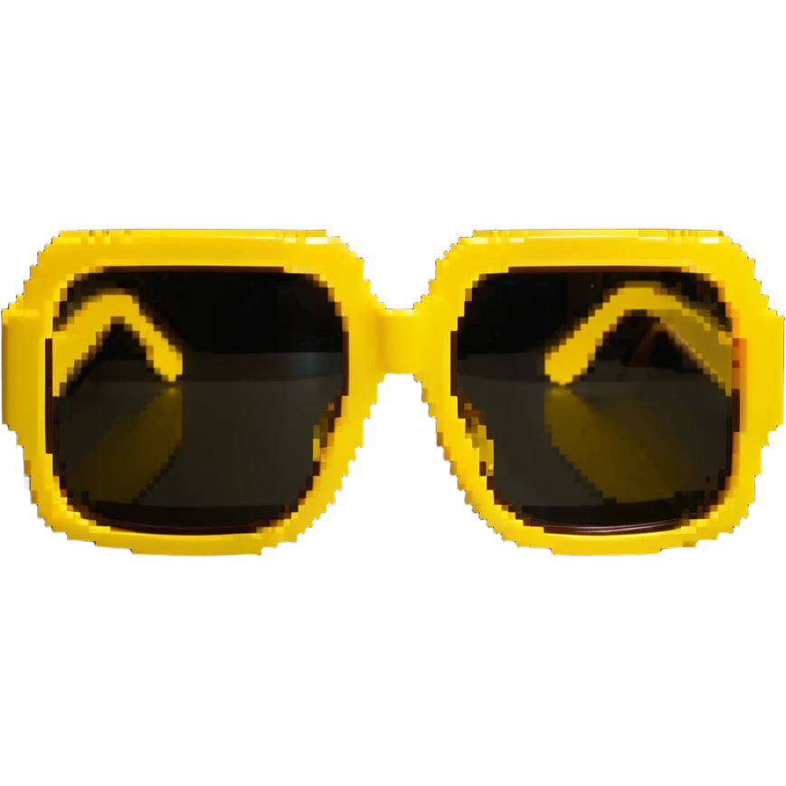 Funky 70s sunglasses with large square frames and yellow lenses emoji