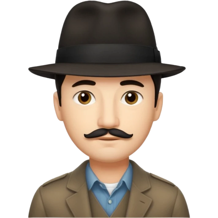 A light-skinned man with short dark hair, thin straight mustache, and a black fedora, with an oval face and calm look. emoji