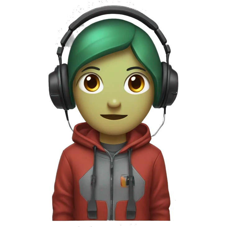 Gamer mit Glatze, schwarzes Headset mit schwarz-grünen Katzenohren, kurzer rot-brauner Vollbart, grau-blaue Augen, Hoodie mit kapuze emoji