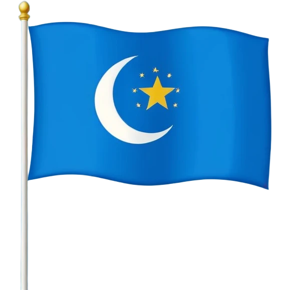 East Turkestan flag with blue field, white crescent and star, minimal style emoji