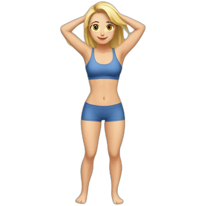 fit Caucasian woman small panties hands-in-hair pose (full body) emoji
