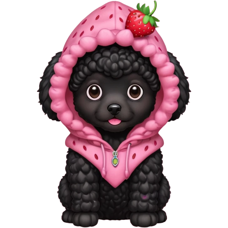 A black poodle puppy with a strawberry hood emoji