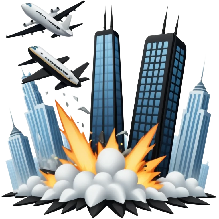 A plane hitting two tall towers emoji