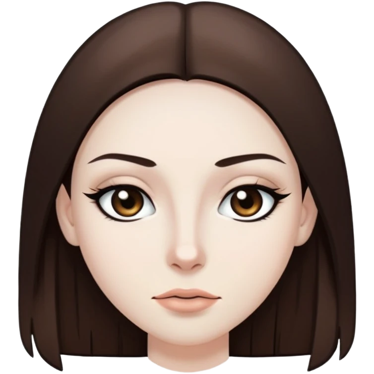 straight long brown hair, pale skin skin, dark brown eyes, pretty bratz baddie, black eyeliner emoji