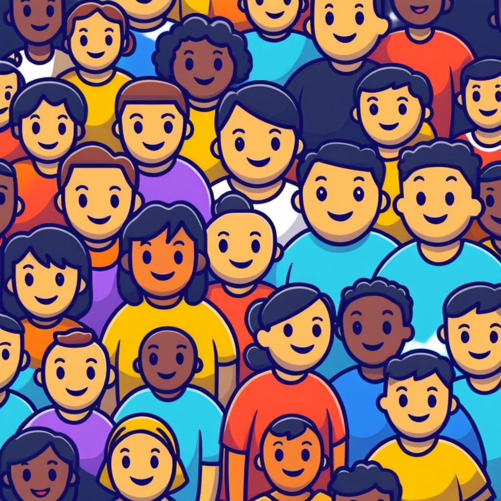 Group of diverse cheerful characters mingling and chatting emoji