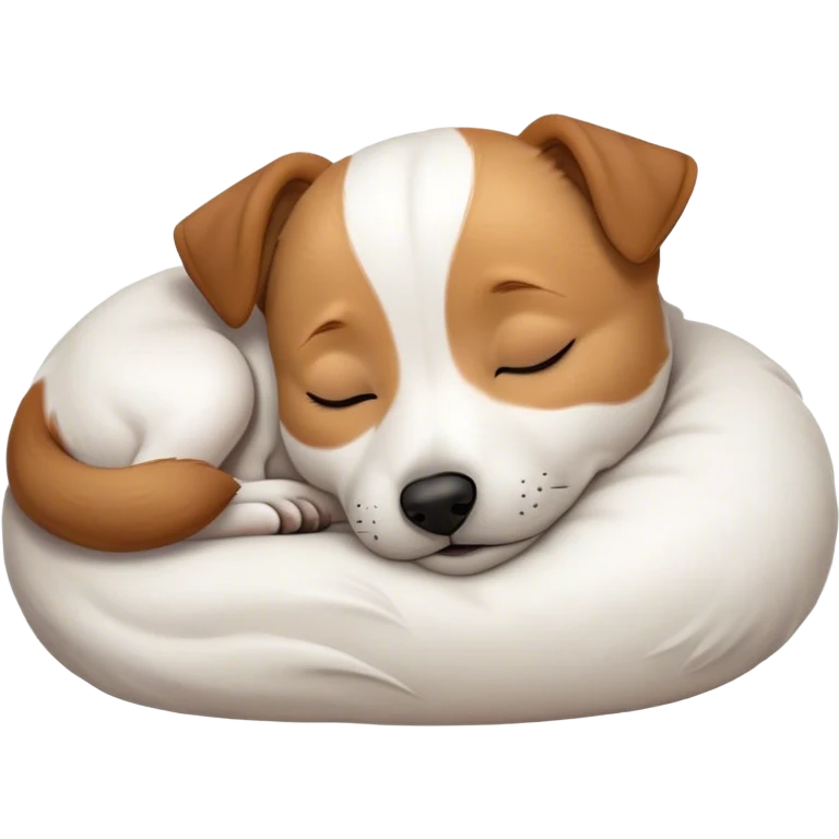 Meme-Worthy Cute Sleeping Jack Russell Terrier Portrait Emoji, Head and body resting peacefully with a contented smile, showcasing a compact, alert yet relaxed form with eyes gently closed in serene slumber, Simplified yet adorably endearing features, highly detailed, glowing with a soft, drowsy canine light, high shine, relaxed and utterly lovable, stylized with an air of playful laziness, soft glowing outline, capturing the essence of a sleeping Jack Russell Terrier that feels destined to become the next viral icon of adorable rest! emoji