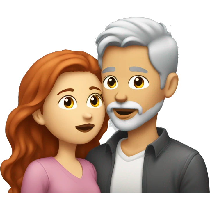 redhead kissing her boyfriend with gray hair and a goatee Hair emoji