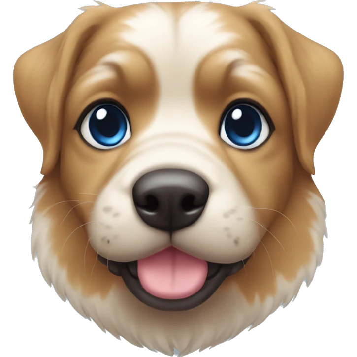 Um cachorrinha azul gordinho com pintinhas coloridas emoji