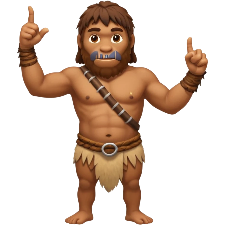 A full-bodied Neanderthal, dressed in a loincloth, points his thumb to the right
 emoji
