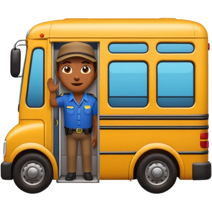 3D emoji of a Peruvian bus fare collector (“cobrador”), leaning out of a micro door calling passengers, dynamic pose, urban street vibe, vibrant colors, bold outlines, sticker illustration, transparent background emoji