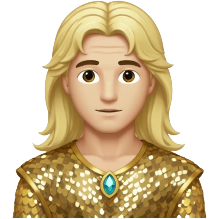 Adonis, God of Beauty from Gods and Goddesses with long blonde hair, gold sequin outfit emoji