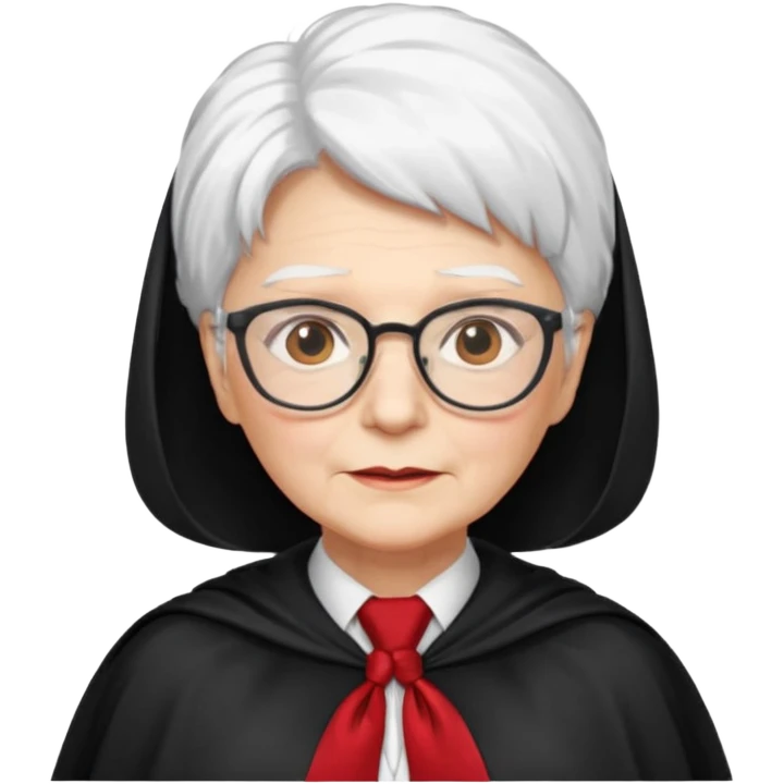 An older woman with glasses and white hair, in a red tie and black cape emoji