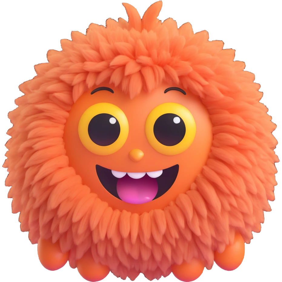 random playful fluffy creature emoji with big eyes, unique color, happy expression, 3D emoji style emoji