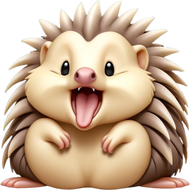 Cinematic Cute Yawning Echidna Portrait Emoji, Head tilted slightly with a dramatic, wide-open yawn, showcasing a soft, downy spiky fur with a slightly drooping snout and small, drowsy eyes, Simplified yet irresistibly adorable features, highly detailed, glowing with a soft, cozy glow, high shine, relaxed yet expressive, stylized with a touch of prickly whimsy, bright and endearing, soft glowing outline, capturing the essence of a sleepy yet affectionate echidna, so drowsy it feels like it could curl up out of the screen for a nap! emoji