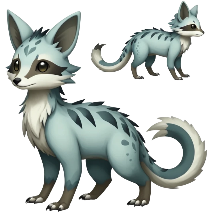 Rare realistic exotic epic pretty dull-colored gloomy greyish neutral-colored beautiful handsome gorgeous aesthetic Vernid-Trico-species-Fakemon-creature by LiLaiRa, 4 legs, 1 tail, random markings, (full body) emoji