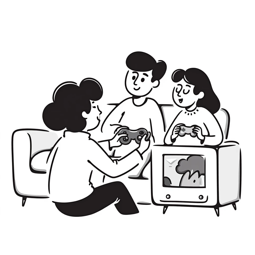 A person plays with the GameCube on tv with friends, sitting in the couch emoji