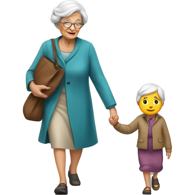 Old lady walking a kid  emoji