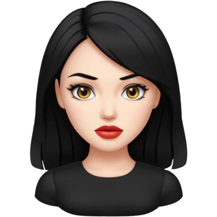 “Emoji girl, femme fatale, black hair. megan fox vibes black dress emoji