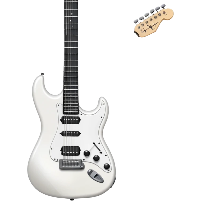 White electric guitar with sleek shiny body, black strings, and smooth neck emoji