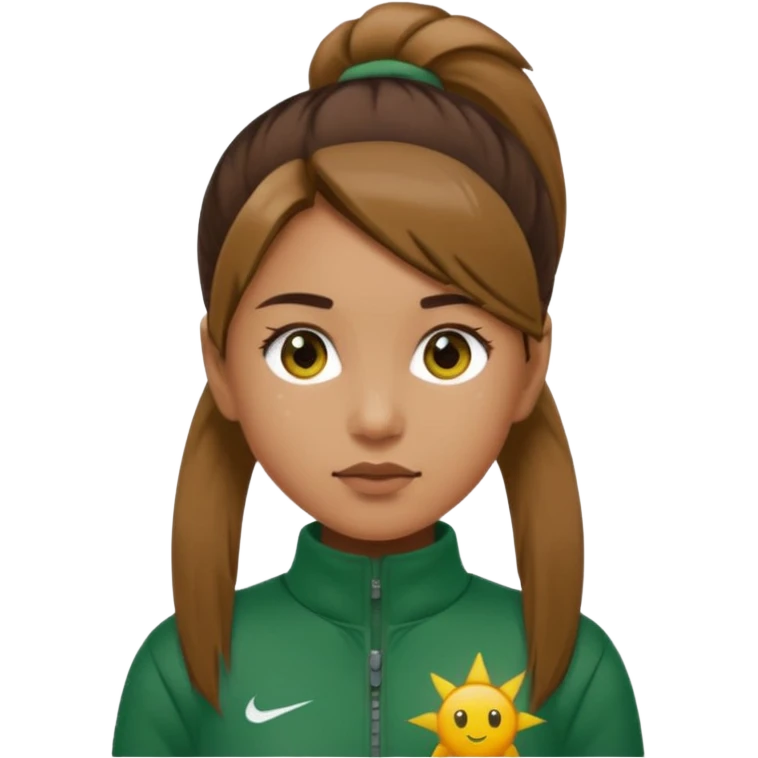 ​"A high-resolution mosaic of a girl with determined eyes and a high brown ponytail, meticulously crafted from thousands of tiny emojis."
​"The art captures her forest-green tracksuit and a sun-drenched, blurred background using creative emoji shading." emoji