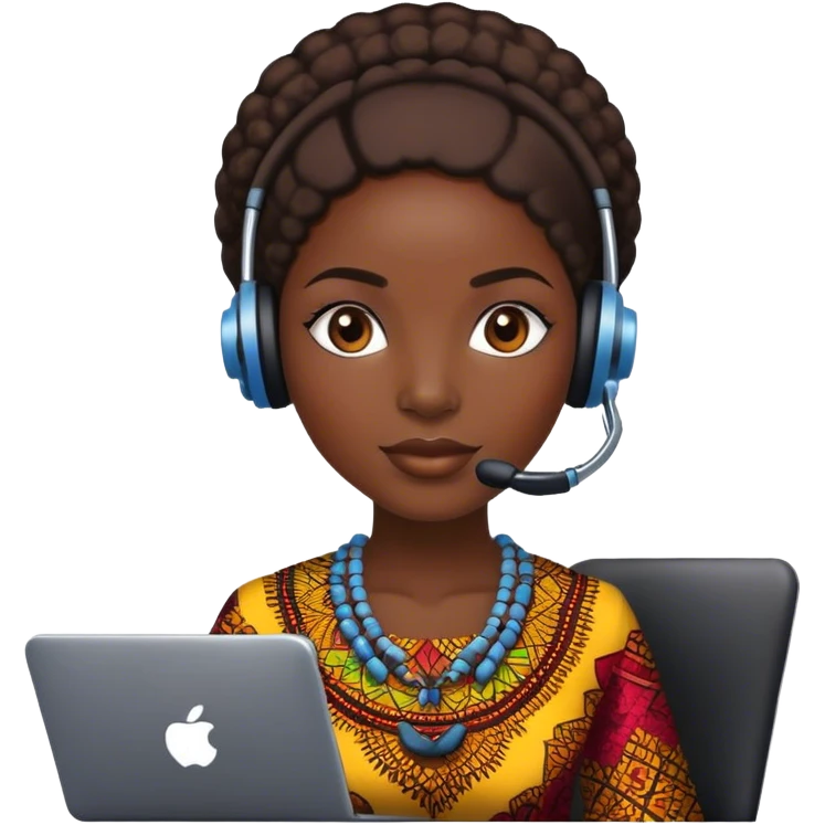 African female customer support agent wearing ankara emoji