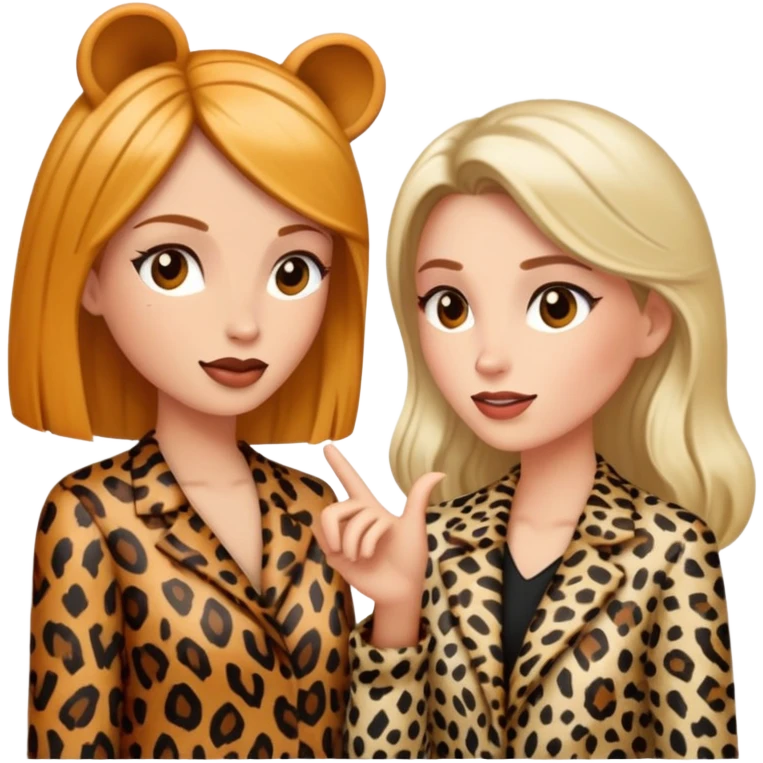 Two women talking to each other, both wearing animal print clothing emoji