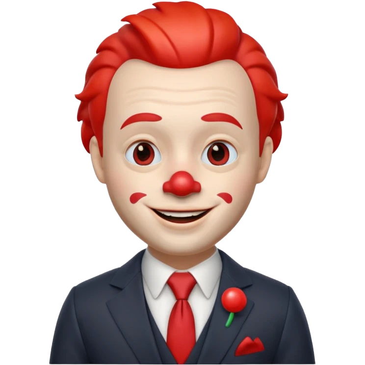 A 3D cartoon man with a red clown nose, smiling expression, wearing a suit, soft lighting, realistic Memoji-style. emoji