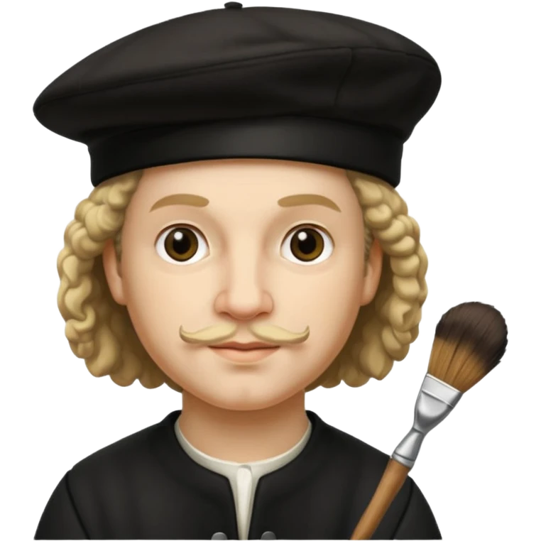 Rembrandt wear black berret hat, hold a brush emoji