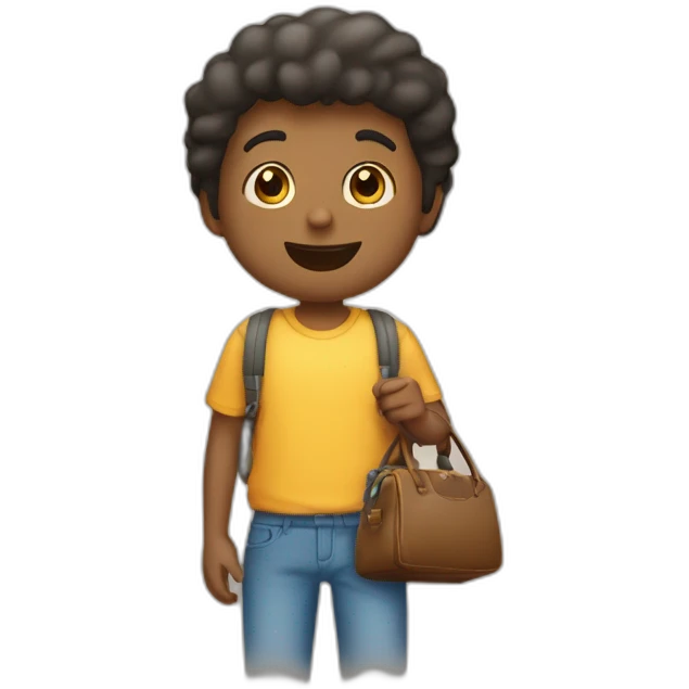 Boy’s One hand said hello, the other hand was holding his bag emoji