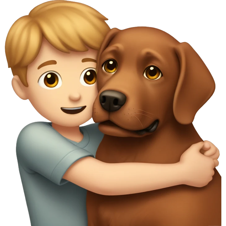 Red Labrador giving brown haired boy a hug emoji