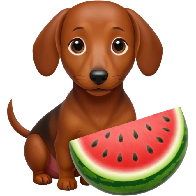 dachshund with brown eyebrows holding a watermelon emoji