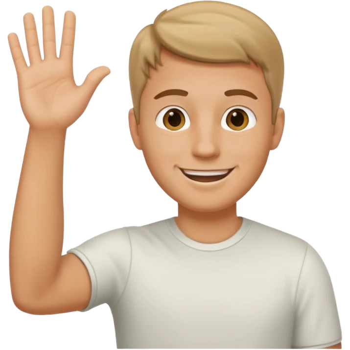 A white man in casual clothes stands and waves his hand in greeting. emoji