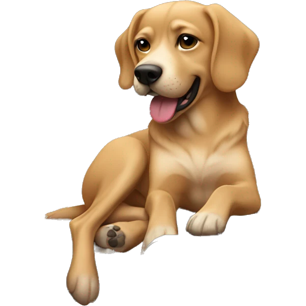 Tan dog laying down in front of a piano  emoji