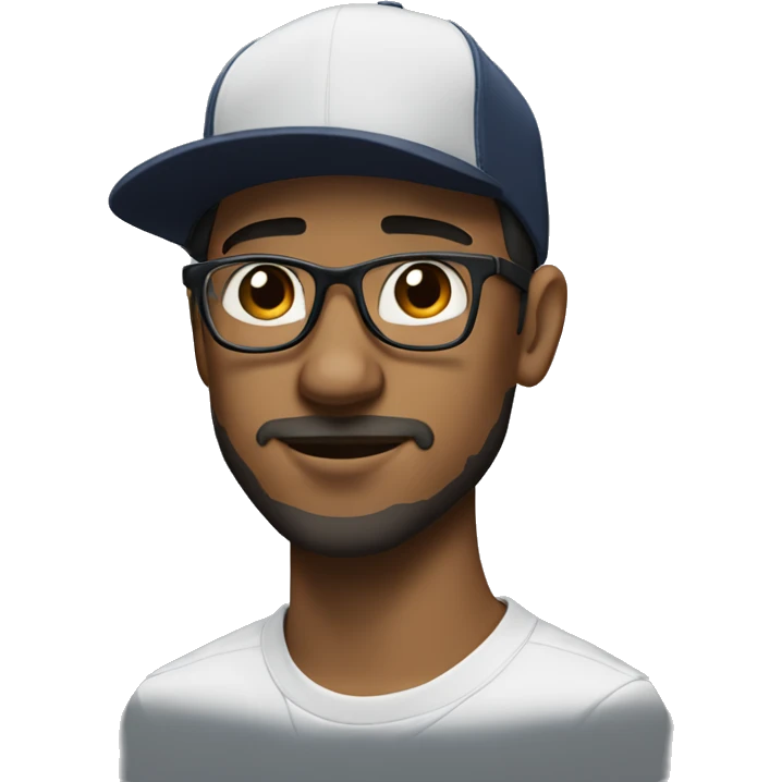 young man, with short black hair, big nose, 3-day beard. Wearing nike cap and glasses. emoji