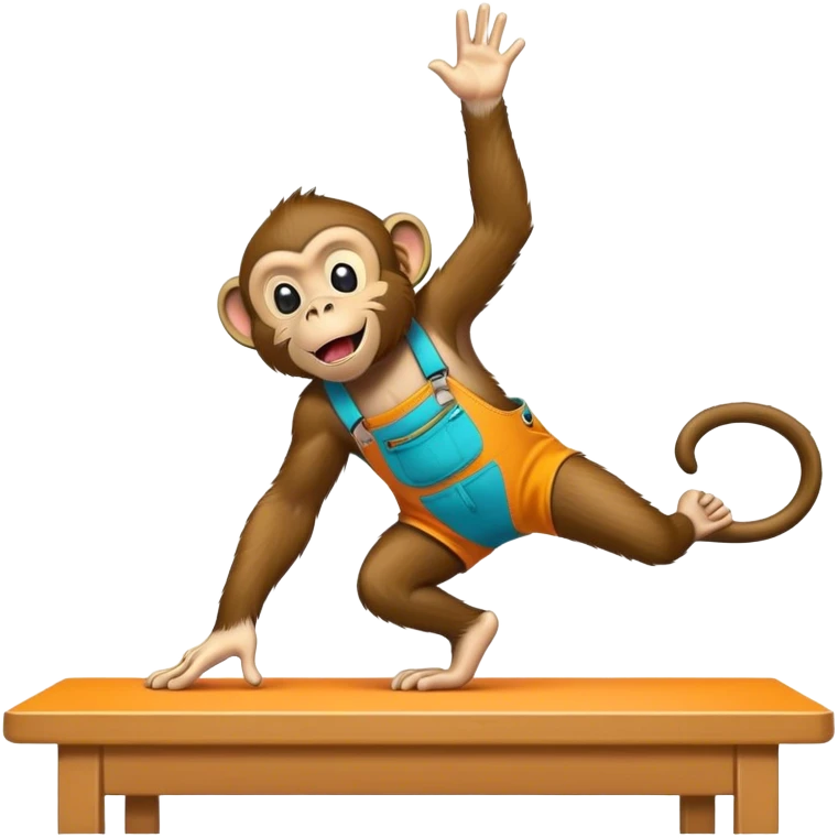 Really high monkey tripping over a table in Carhartt bibs emoji