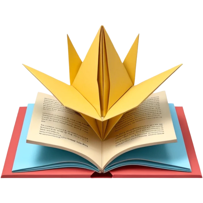 3D render of Pop-Up Book entirely of folded origami paper, sharp creases, cardboard texture, matte finish, visible paper grain, craft aesthetic,emoji style, isolated on white background --v 6.0 emoji